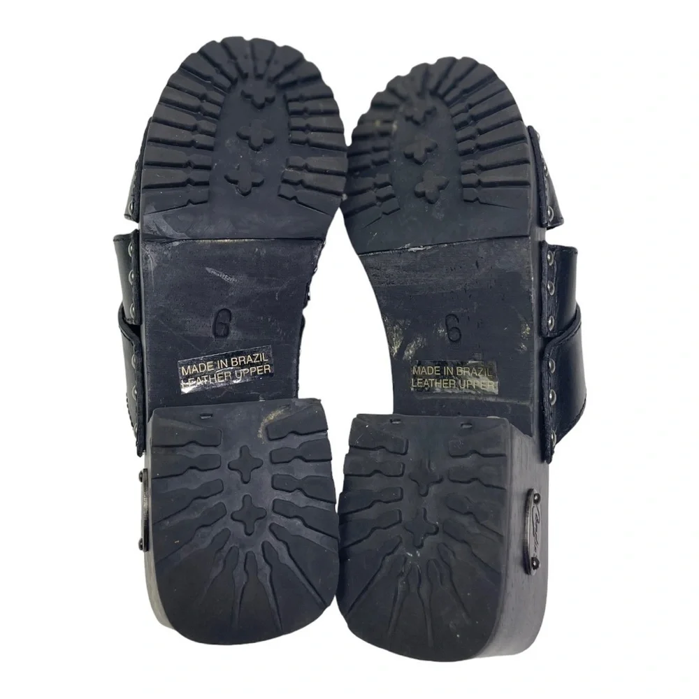 Candies Y2K Women’s Black Leather Chunky Heel Sandals